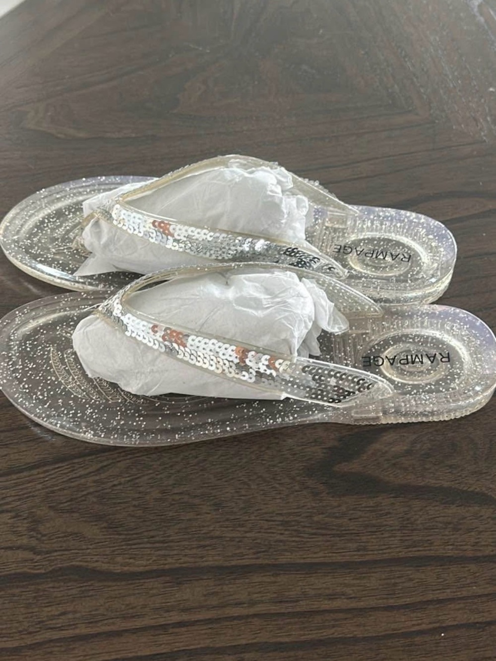 Rampage Clear Sequin Jelly Flip Flops - Silver